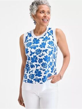Style & Co. White Tank with Bold Blue Floral Jacquard
